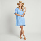Strandkleid für Damen im A-Linien-Schnitt aus Baumwolle Blau 7