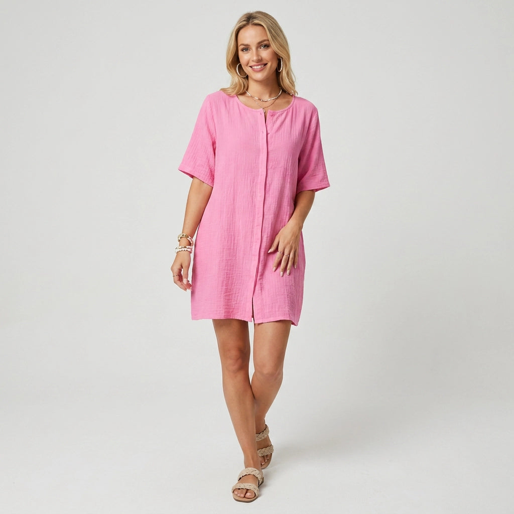 Strandkleid für Damen im A-Linien-Schnitt aus Baumwolle Rosa 8