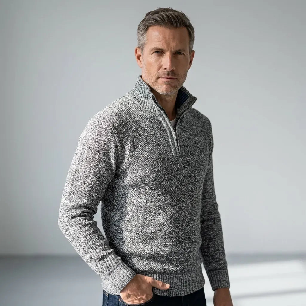 Strickcardigan für Herren aus Feinstrick mit Reißverschluss Hellgrau 1