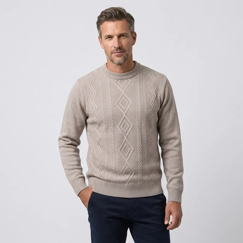 Strickcardigan für Herren aus Feinstrick mit Zopfmuster im Rautenmuster Beige 1
