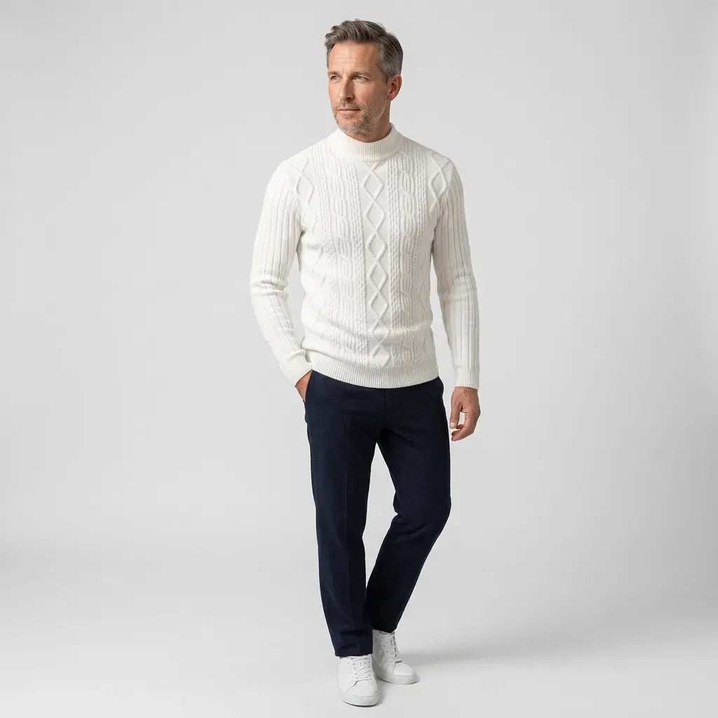 Strickcardigan für Herren aus Strukturstrick im Herbststil Weiß 1