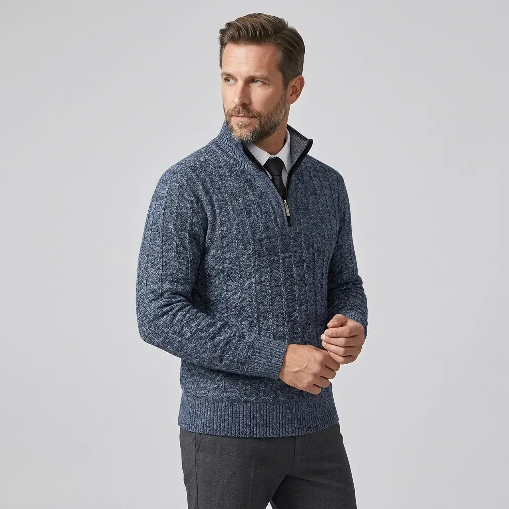 Strickcardigan für Herren mit Kragen im klassischen Stil Blau 4