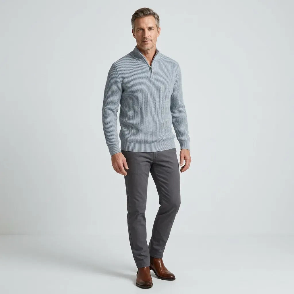 Strickcardigan für Herren mit Strukturstrick und Reißverschluss für den Herbst Grau 1