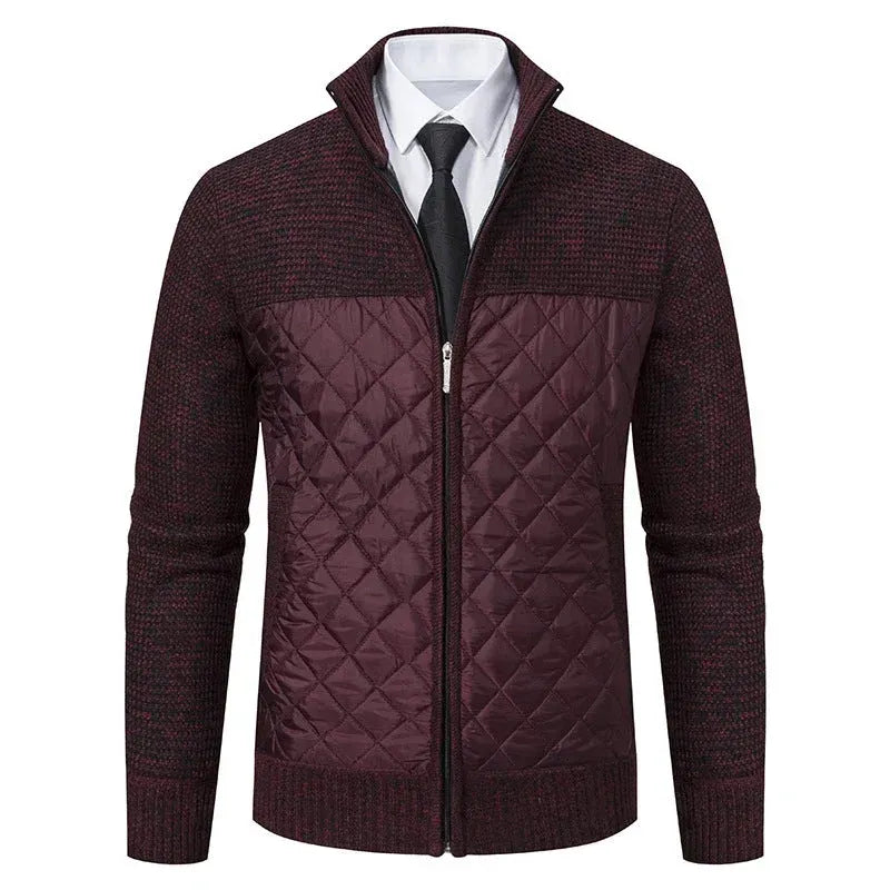 Strickjacke für Herren aus Grobstrick mit Reißverschluss im Rautenmuster Dunkelrot 2