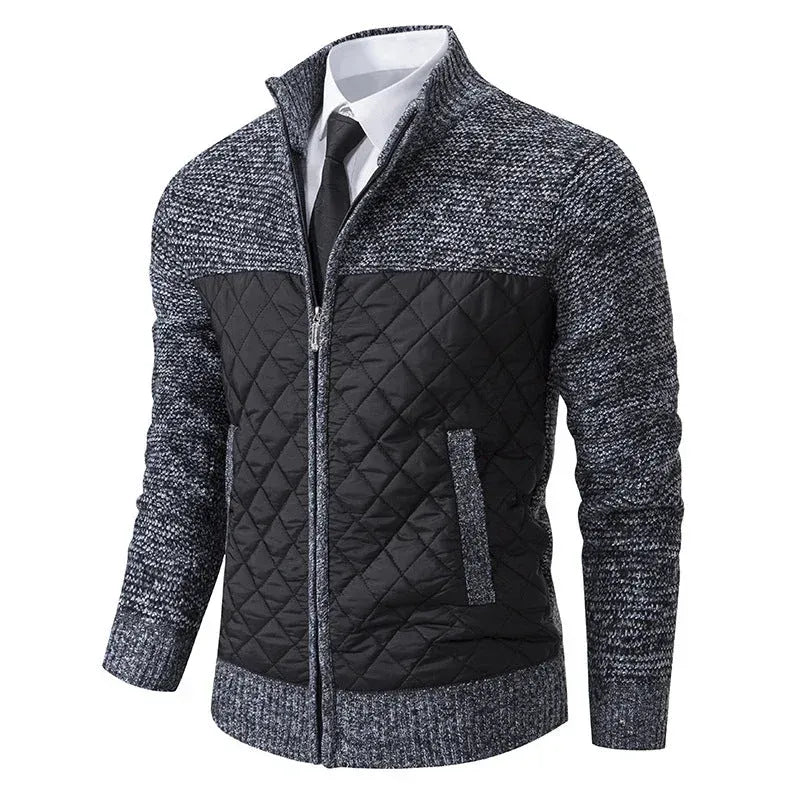 Strickjacke für Herren aus Grobstrick mit Reißverschluss im Rautenmuster Dunkelgrau 3