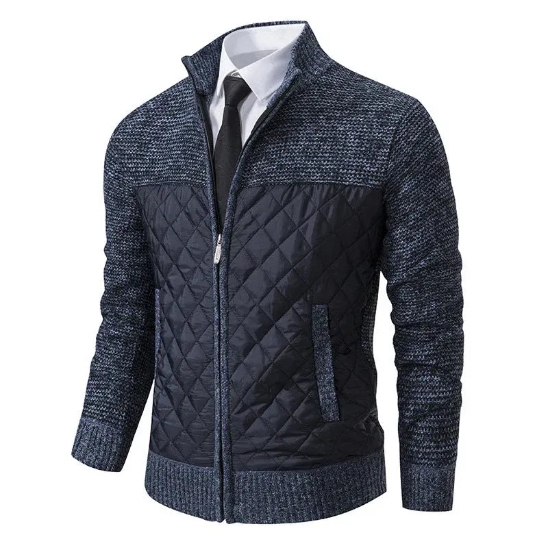 Strickjacke für Herren aus Grobstrick mit Reißverschluss im Rautenmuster Blau 6