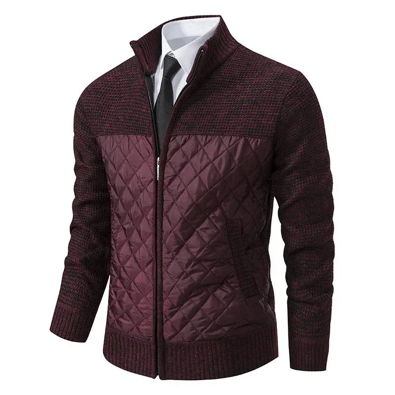 Strickjacke für Herren aus Grobstrick mit Reißverschluss im Rautenmuster Dunkelrot 7