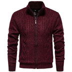 Strickjacke für Herren mit Grobstrick mit Zopfmuster im Rautenmuster Dunkelrot 2