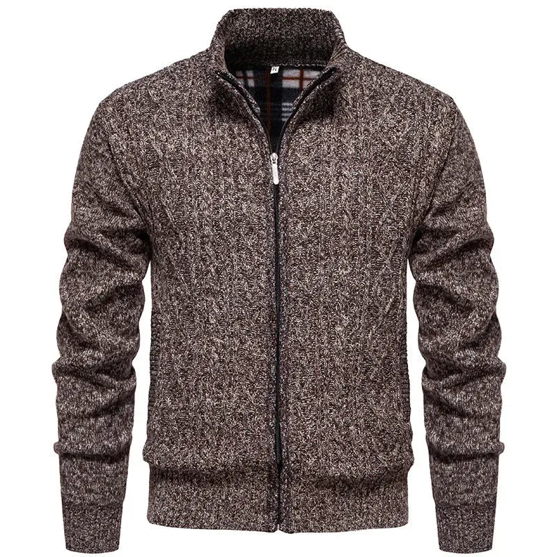 Strickjacke für Herren mit Grobstrick mit Zopfmuster im Rautenmuster Braun 3