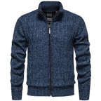 Strickjacke für Herren mit Grobstrick mit Zopfmuster im Rautenmuster Blau 4