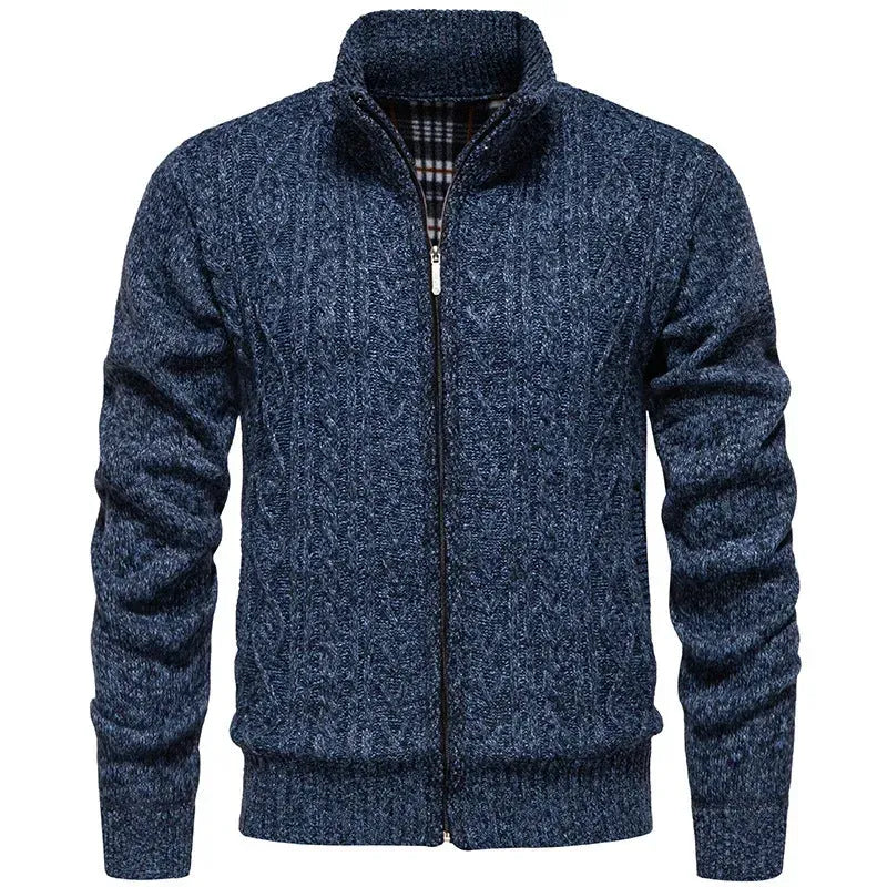 Strickjacke für Herren mit Grobstrick mit Zopfmuster im Rautenmuster Blau 4