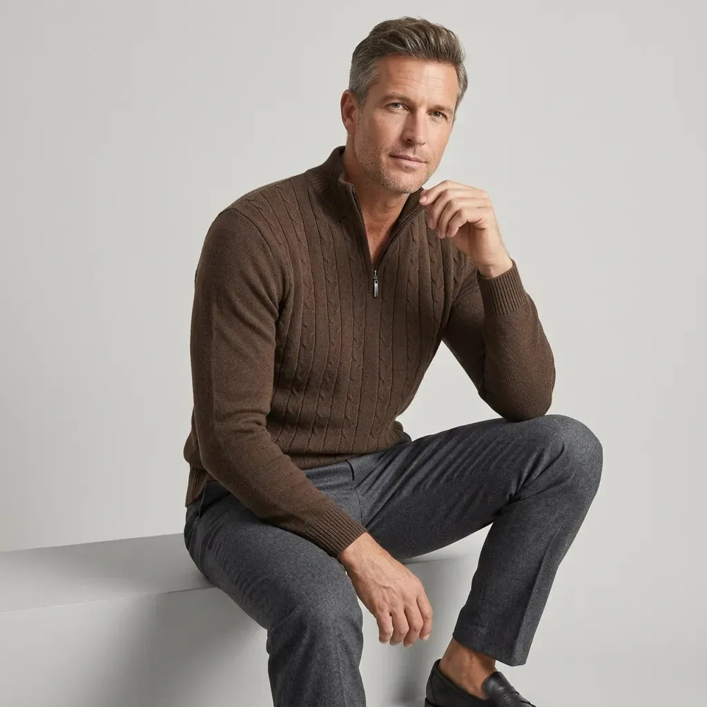 Strickjacke für Herren mit Stehkragen in warmer Ausführung Braun 1