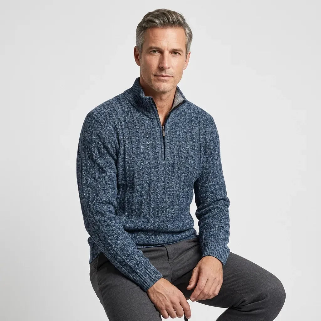 Strickjacke für Herren mit Stehkragen mit Reißverschluss Blau 1