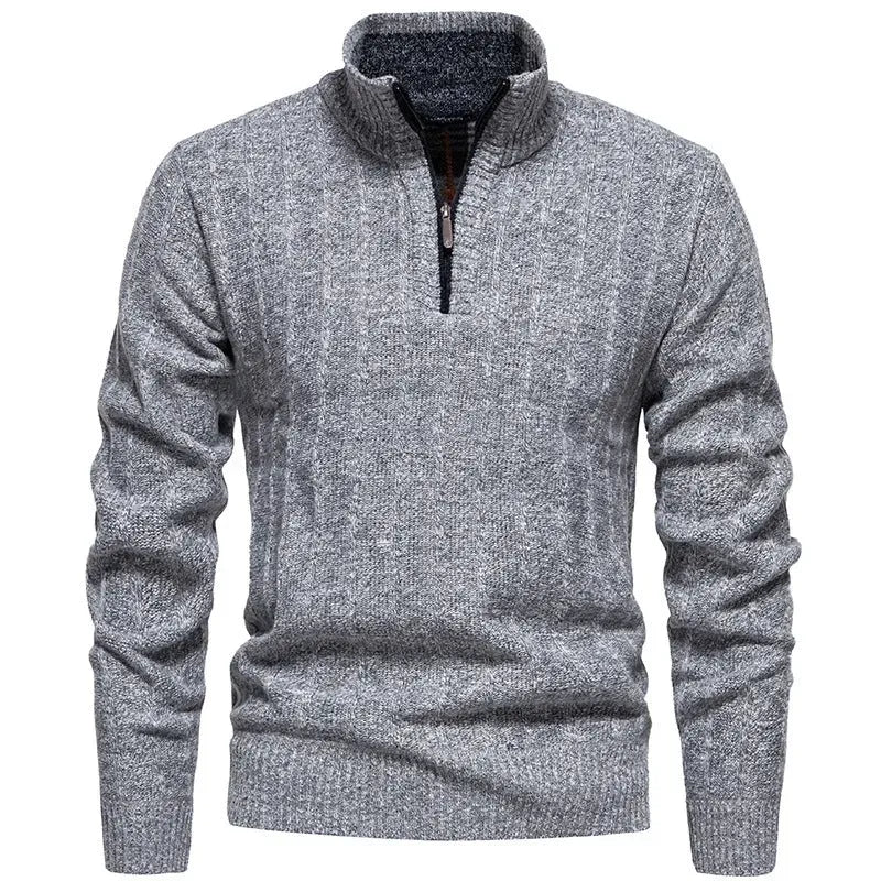 Strickjacke für Herren mit Stehkragen mit Reißverschluss Hellgrau 3