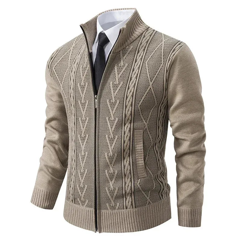 Strickjacke mit Reißverschluss für Herren aus Wolle mit Taschen Beige 1