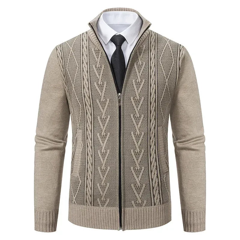 Strickjacke mit Reißverschluss für Herren aus Wolle mit Taschen Beige 2
