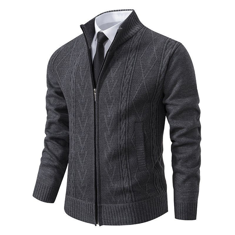 Strickjacke mit Reißverschluss für Herren aus Wolle mit Taschen Dunkelgrau 4