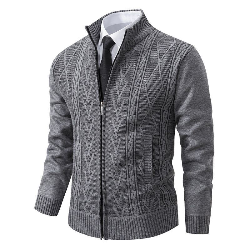 Strickjacke mit Reißverschluss für Herren aus Wolle mit Taschen Hellgrau 5