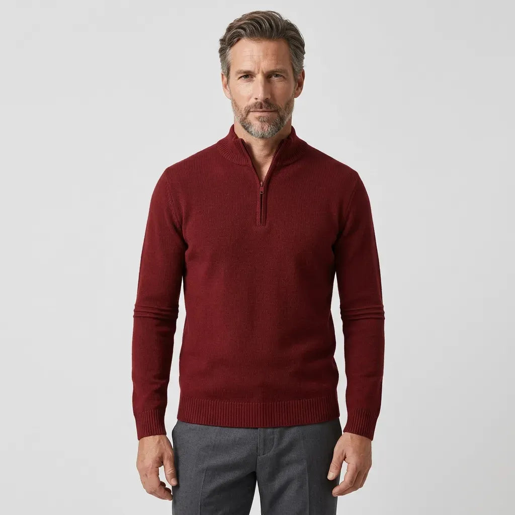 Strickjacke mit Reißverschluss für Herren mit Stehkragen aus Wolle Bordeaux 1