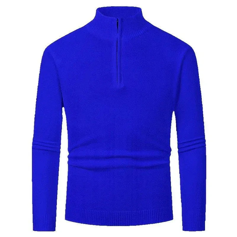 Strickjacke mit Reißverschluss für Herren mit Stehkragen aus Wolle Blau 15