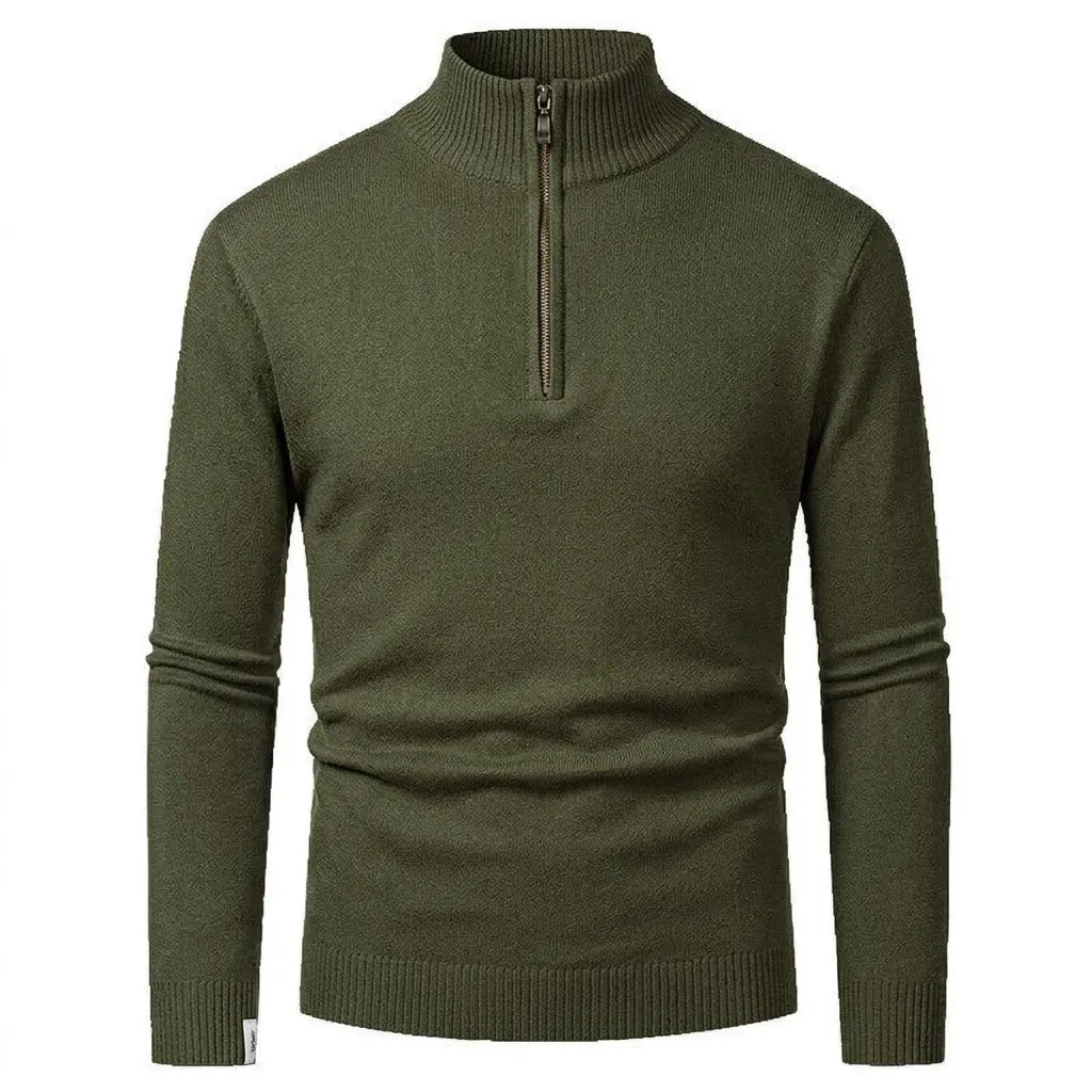 Strickjacke mit Reißverschluss für Herren mit Stehkragen aus Wolle Dunkelgrün 2