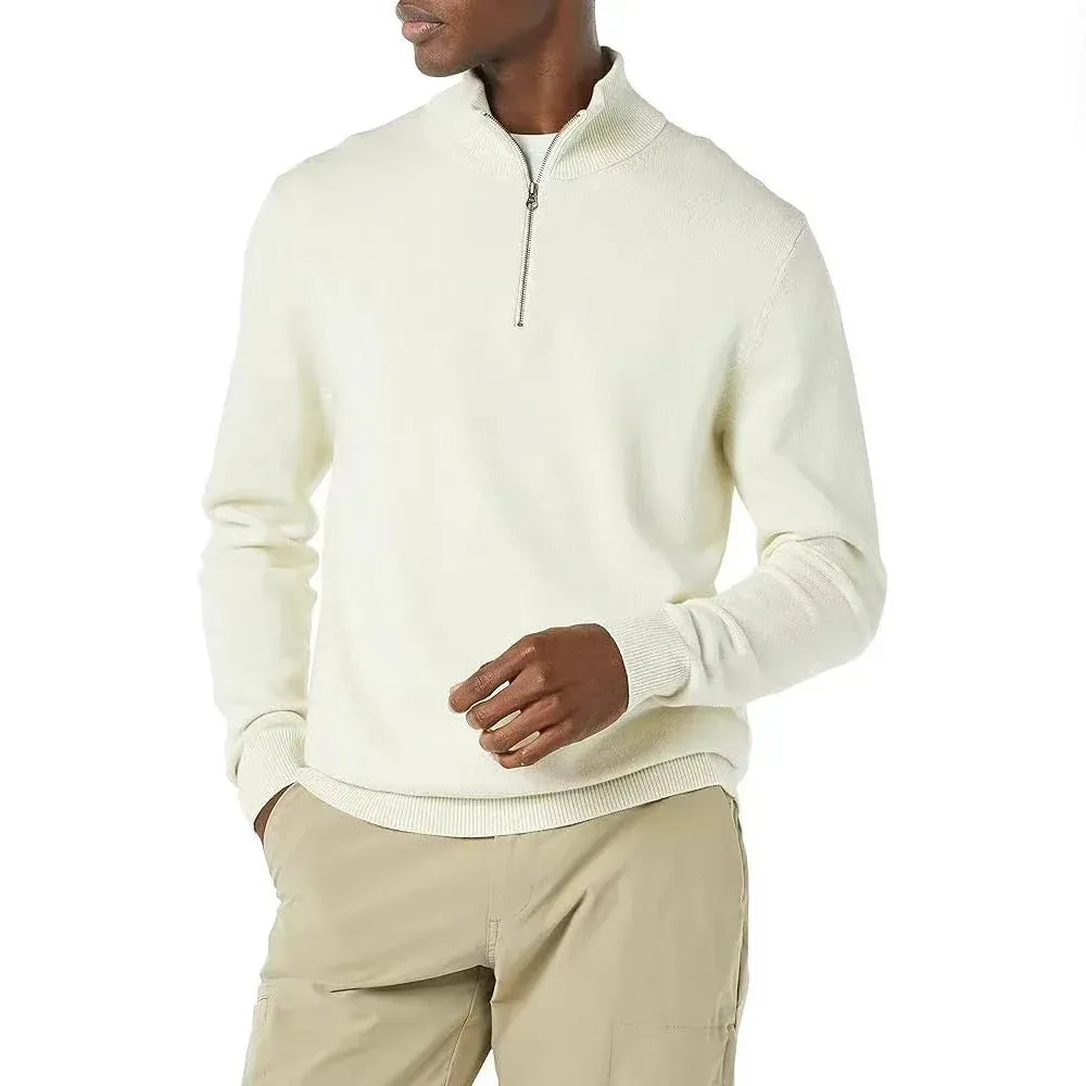 Strickjacke mit Reißverschluss für Herren mit Stehkragen aus Wolle Weiß 6