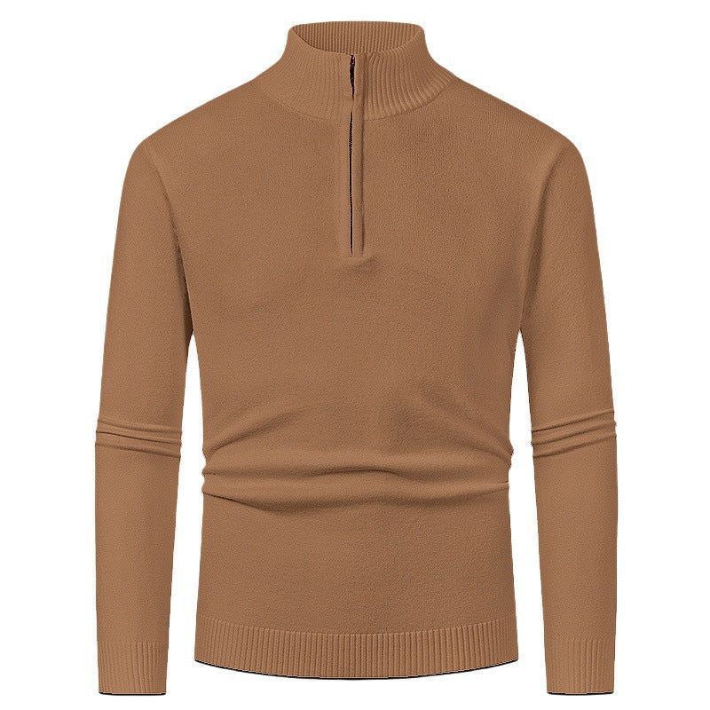 Strickjacke mit Reißverschluss für Herren mit Stehkragen aus Wolle Hellbraun 8