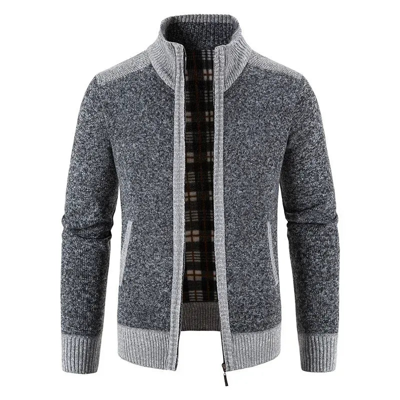 Strickjacke mit Reißverschluss für Herren mit Stehkragen im Casual-Stil Dunkelgrau 2