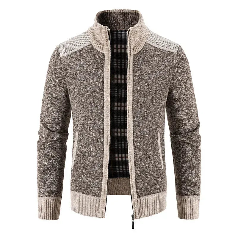 Strickjacke mit Reißverschluss für Herren mit Stehkragen im Casual-Stil Braun 4
