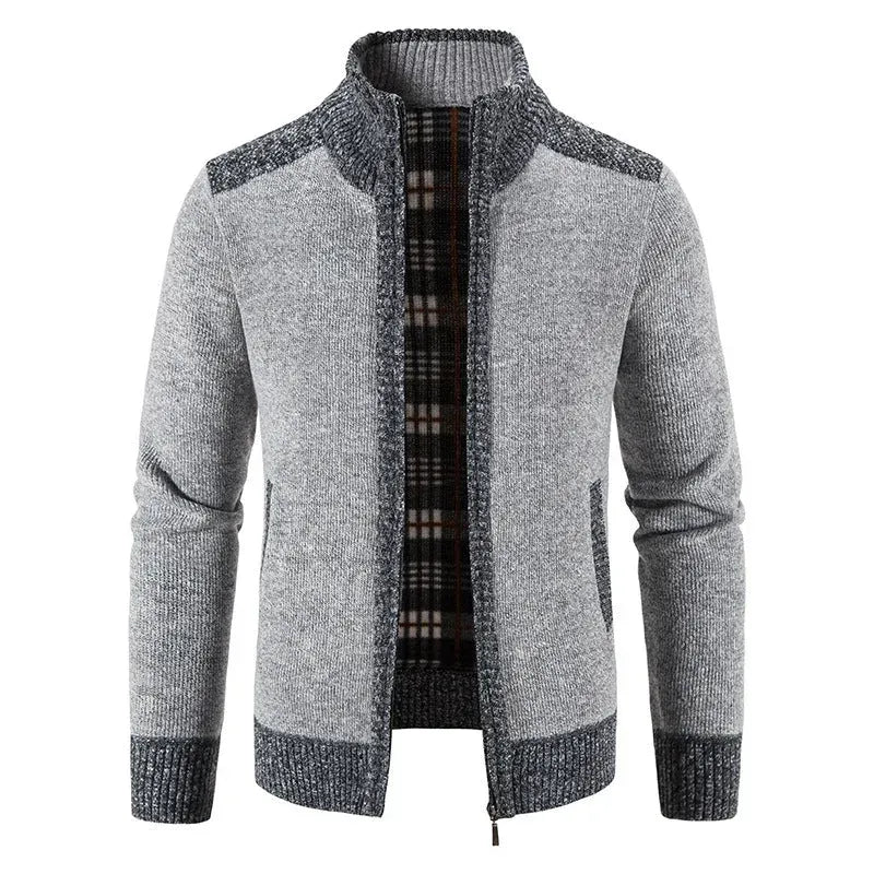 Strickjacke mit Reißverschluss für Herren mit Stehkragen im Casual-Stil Hellgrau 5