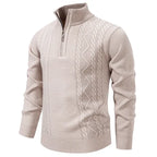 Strickjacke mit Reißverschluss für Herren mit Stehkragen im Zopfstrickmuster Beige 2