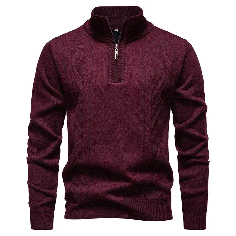 Strickjacke mit Reißverschluss für Herren mit Stehkragen im Zopfstrickmuster Bordeaux 3