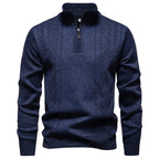 Strickjacke mit Reißverschluss für Herren mit Stehkragen im Zopfstrickmuster Blau 4