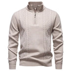 Strickjacke mit Reißverschluss für Herren mit Stehkragen im Zopfstrickmuster Beige 5