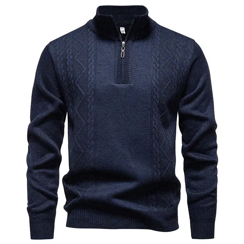 Strickjacke mit Reißverschluss für Herren mit Stehkragen im Zopfstrickmuster Dunkelgrau 6