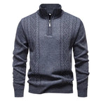 Strickjacke mit Reißverschluss für Herren mit Stehkragen im Zopfstrickmuster Hellgrau 7