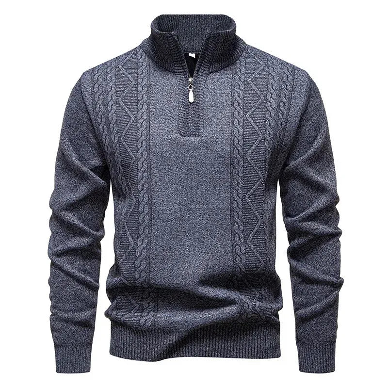 Strickjacke mit Reißverschluss für Herren mit Stehkragen im Zopfstrickmuster Hellgrau 7