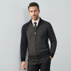 Strickjacke mit Reißverschluss für Herren mit Stehkragen mit Taschen aus strukturiertem Strickstoff Schwarz 1
