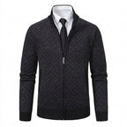 Strickjacke mit Reißverschluss für Herren mit Stehkragen mit Taschen aus strukturiertem Strickstoff Schwarz 3