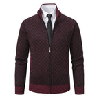 Strickjacke mit Reißverschluss für Herren mit Stehkragen mit Taschen aus strukturiertem Strickstoff Dunkelrot 4