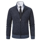 Strickjacke mit Reißverschluss für Herren mit Stehkragen mit Taschen aus strukturiertem Strickstoff Blau 5