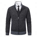 Strickjacke mit Reißverschluss für Herren mit Stehkragen mit Taschen aus strukturiertem Strickstoff Dunkelgrau 6