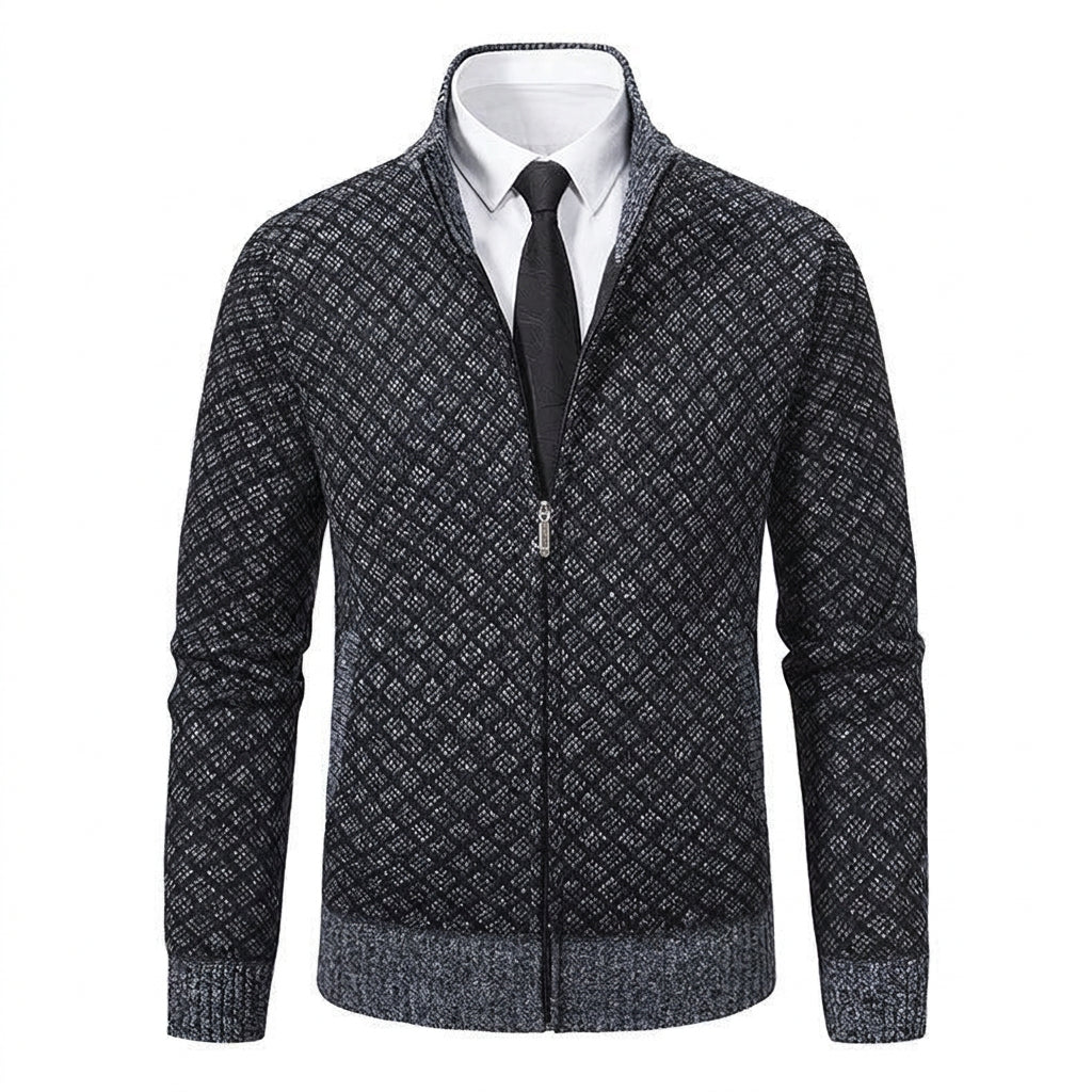 Strickjacke mit Reißverschluss für Herren mit Stehkragen mit Taschen aus strukturiertem Strickstoff Dunkelgrau 6
