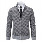Strickjacke mit Reißverschluss für Herren mit Stehkragen mit Taschen aus strukturiertem Strickstoff Hellgrau 7