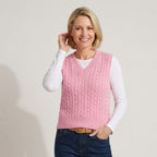 Strickweste für Damen aus Wolle mit Zopfmuster im ärmellosen Schnitt Rosa 12
