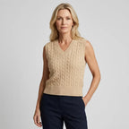 Strickweste für Damen aus Wolle mit Zopfmuster im ärmellosen Schnitt Beige 13