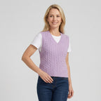 Strickweste für Damen aus Wolle mit Zopfmuster im ärmellosen Schnitt Lila 8