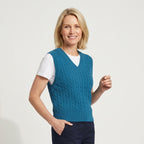 Strickweste für Damen aus Wolle mit Zopfmuster im ärmellosen Schnitt Blau 9