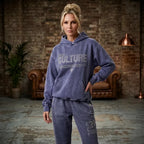 Sweatjacke für Damen im Oversize-Stil aus reiner Baumwolle mit Strasssteinen Blau 1