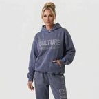 Sweatjacke für Damen im Oversize-Stil aus reiner Baumwolle mit Strasssteinen Blau 2